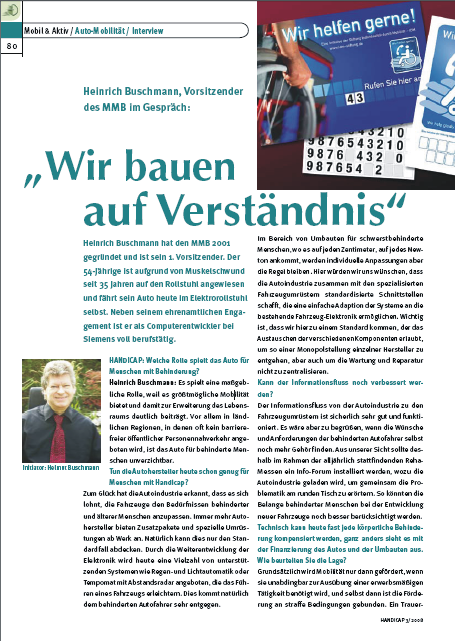Artikel von Heinrich Buschmann in der Zeitschrift HANDICAP Ausgabe 03/ 2008